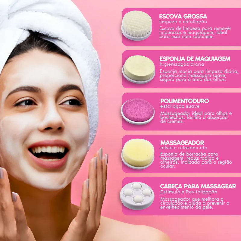 Escova Facial Elétrica 5 em 1 Esfoliante e Massageador