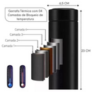 Garrafa Térmica 500ml Com Medidor De Temperatura Digital Led